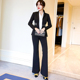 新款 2026秋季 欧货职业装 小西装 女 黑色帅气拼接时尚 轻熟长裤 套装