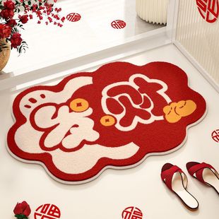 ins浴室仿羊绒地垫卫生间吸水脚垫红色喜庆加厚隔凉防滑新年地毯
