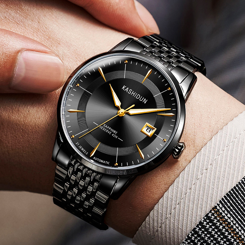 卡诗顿手表男士全自动机械表防水商务男表精钢带日历2020十大手表