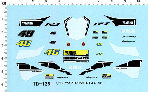 1/12 雅马哈摩托模型周年涂装水贴  YZF-R1M 配 田宫