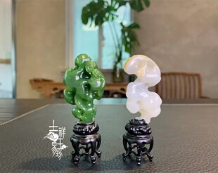 *吉祥玉易坊*新疆和田籽料 白玉/碧玉 太湖石 摆件*2