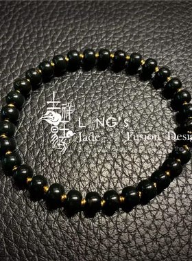 *吉祥玉易坊*新疆和田籽料墨玉   足金隔片  单圈