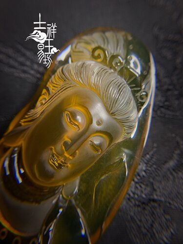 *吉祥玉易坊*高品质缅甸茶珀   莲花观音    大椭圆牌
