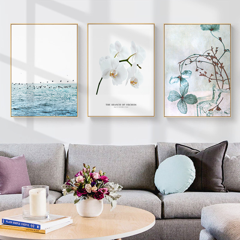 Wait bloom Northern Europe Like a breath of fresh air Decorative painting Light blue Waves mural white Magnolia Flower a living room Hanging picturein the Home accessories , Decorative painting , Modern decorative painting  category - from Buy2taobao.com to provide professional Taobao agent buy service