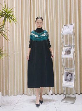 A154黑色绿提花设计款气质秋冬轻奢针织连衣裙时尚复古玥玥羊