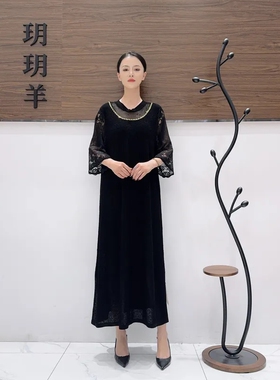 A568黑色针织连衣裙收腰显瘦设计师优雅时尚气质复古夏季玥玥羊
