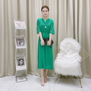 时尚 5113 春夏 绿色中长款 玥玥羊 显瘦宽松简约气质连衣裙洋气款