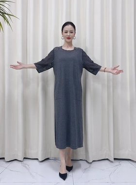A708灰色提花针织连衣裙显瘦设计师优雅时尚气质复古夏季玥玥羊