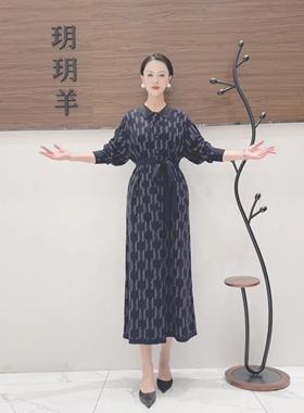 A306黑紫色真门襟抽绳设计款气质秋冬轻奢针织连衣裙时尚复玥玥羊