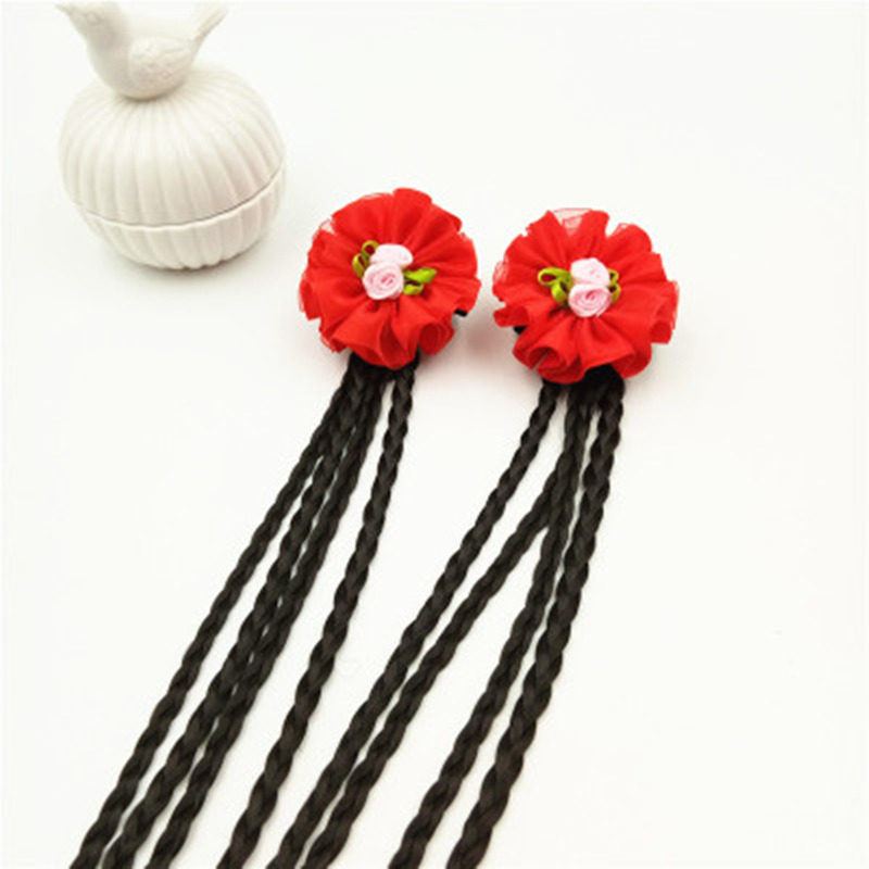 唐装女童宝宝儿童假发小辫子表演儿童节演出发夹饰品麻花辫子假发