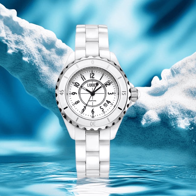 新款陶瓷女士手表数字指针式全自动机械夜光防水陶瓷女款女表ins