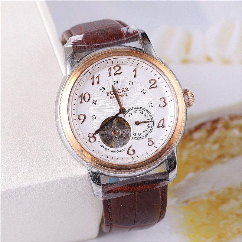 正品poscer宝时捷手表男表男士镂空自动机械表真皮防水保时捷6031