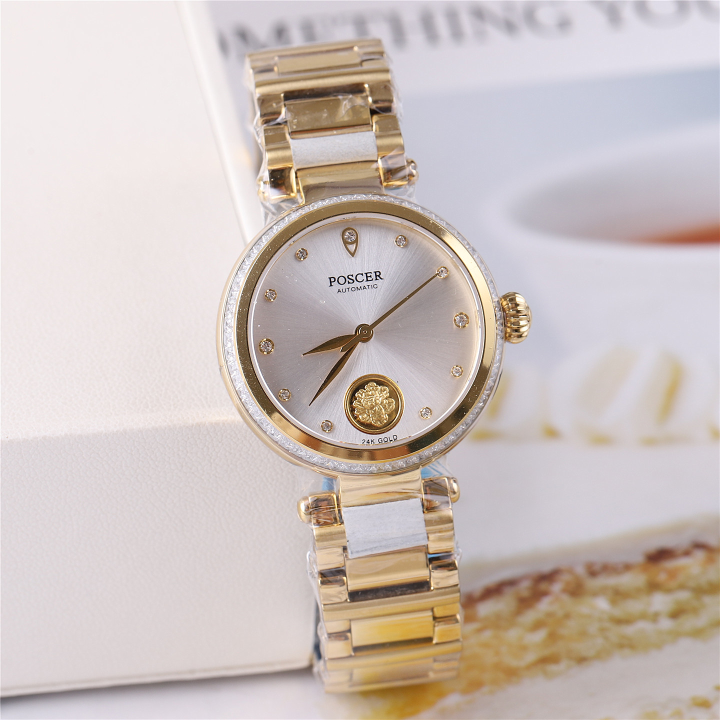 正品poscer宝时捷手表女表女士全自动机械表24K金防水保时捷6195