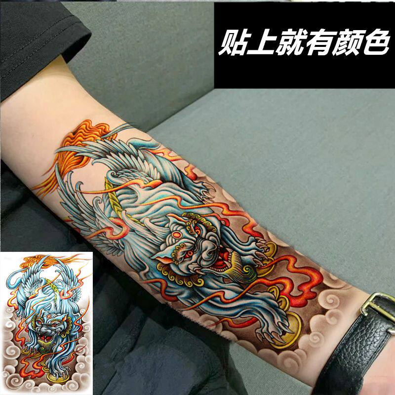 新款传统彩色麒麟貔貅穷奇纹身贴防水男 持久花臂半臂手臂仿真