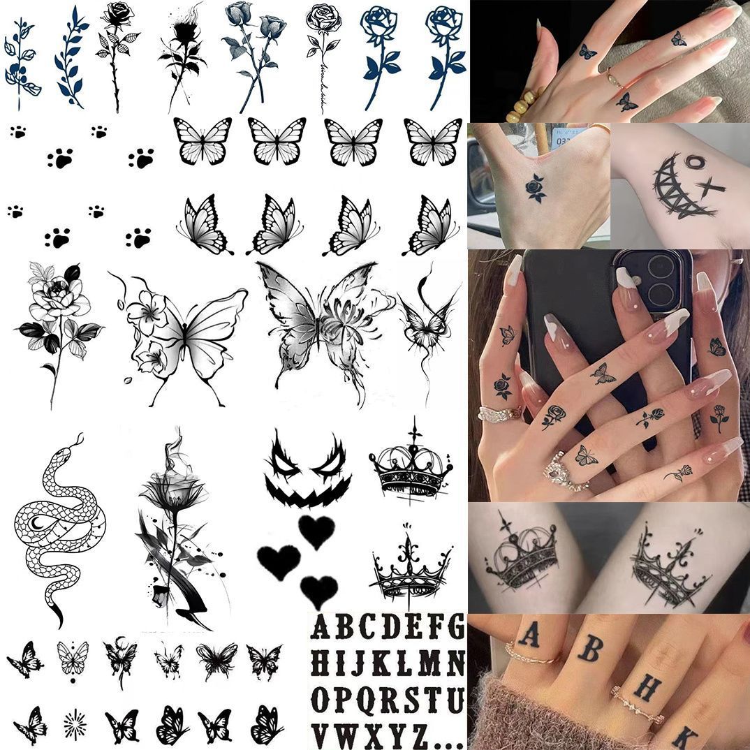 小蛇纹身贴草本半永久可水洗小清新手指蝴蝶防水持久刺青玫瑰花