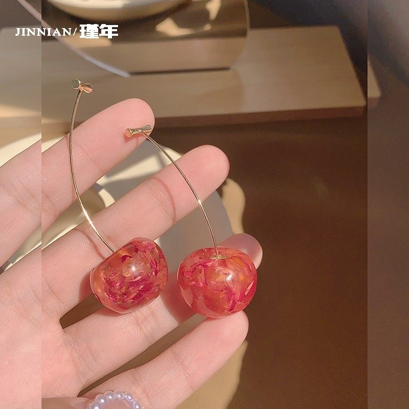 车厘子耳环女时尚韩国气质网红个性小众设计感小清新超仙耳环耳饰