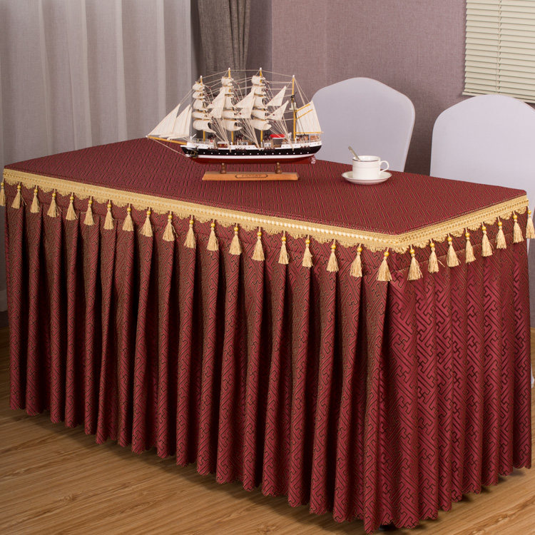 定制中式活动会议桌布台布艺酒店商务长方形桌裙桌围桌套吊穗桌罩