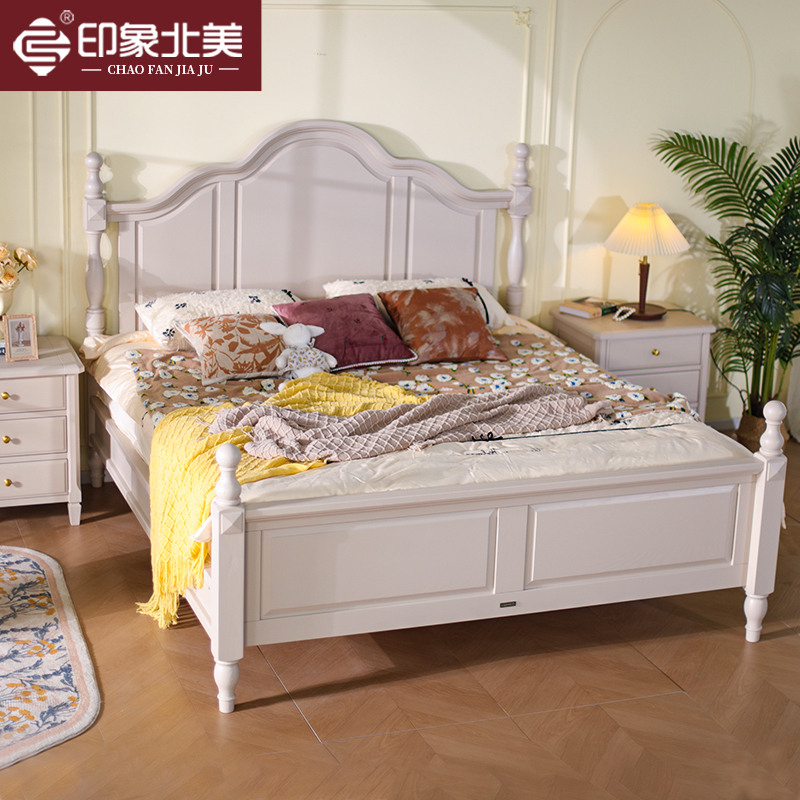印象美式1米8全实木床白蜡奶油风