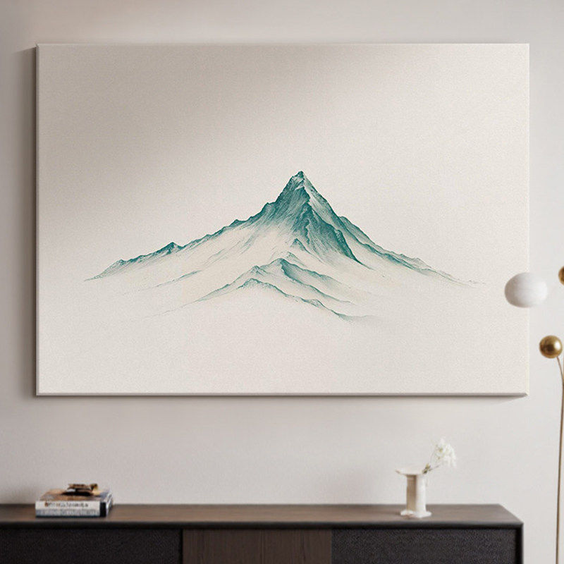 《青峰山隐》意式极简客厅背景墙装饰画抽象青绿山峰玄关走廊挂画