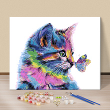 数字油画diy彩虹猫减压简易画卧室装饰画手绘手工填色画卡通猫咪