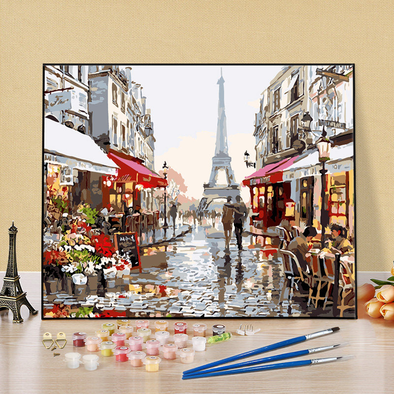 diy数字油彩画客厅风景数码油画填色画手工画装饰画丙烯涂色壁画