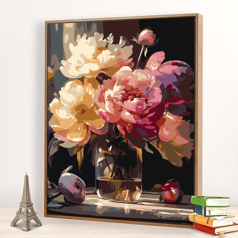 数字油画diy手工填充解压植物花卉手绘涂色客厅装饰丙烯油彩画画图片