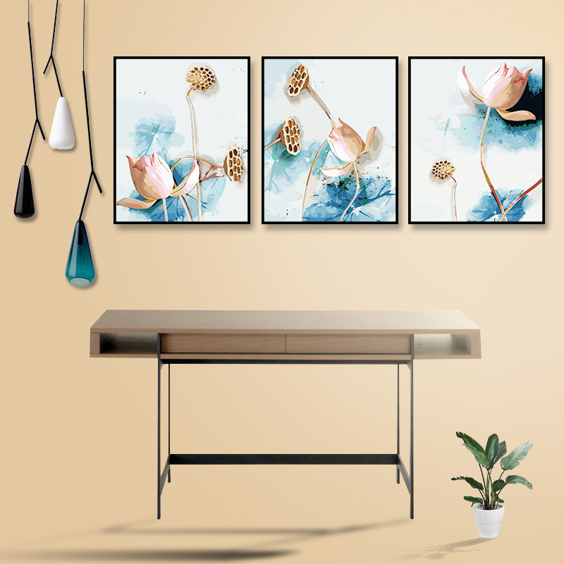 DIY三拼手工填充花卉装饰画