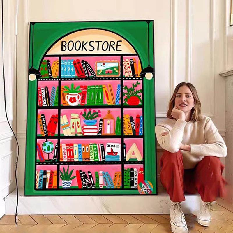 现代简约多巴胺小众艺术客厅装饰画书架玄关画抽象新款北欧挂画