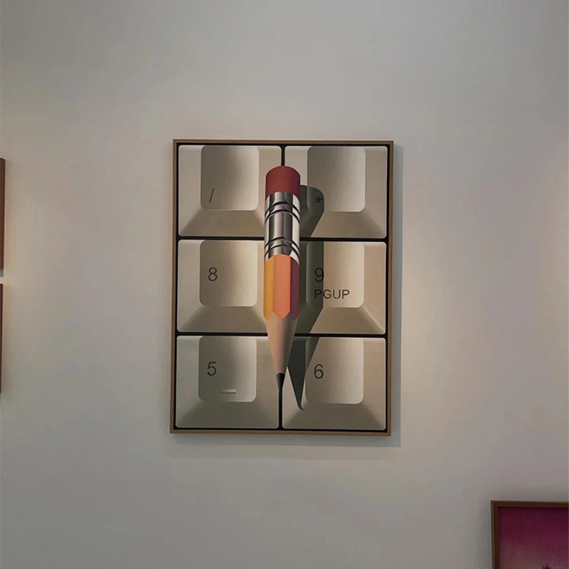 创意铅笔键盘 3D 视觉装饰画小众软装挂画客厅入户玄关艺术墙壁画