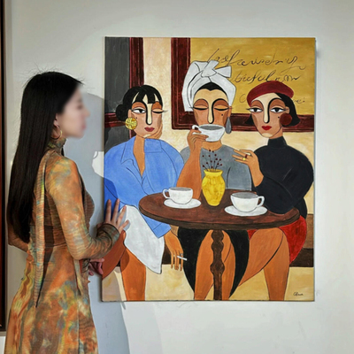 复古抽象人物咖啡时光装饰画中古风客厅玄关走廊壁画餐厅艺术挂画