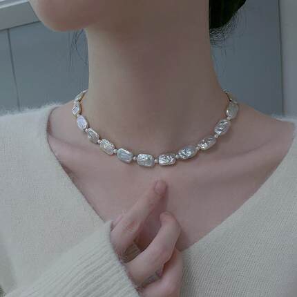 巴洛克天然炫彩淡水珍珠项链女轻奢小众2024新款简约大气质锁骨链