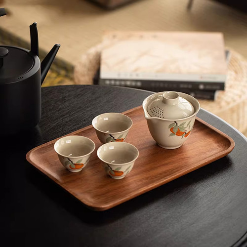 胡桃木实木茶具托盘家用中式茶盘正方形高质量茶具收纳长方形茶托