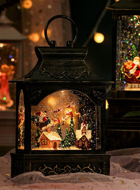 圣诞节水晶球音乐盒八音盒自动飘雪夜灯下雪摆件圣诞老人雪景礼物