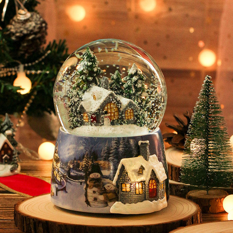 雪景球圣诞节雪花水晶球音乐盒女孩生日礼物树治愈系八音盒送女生