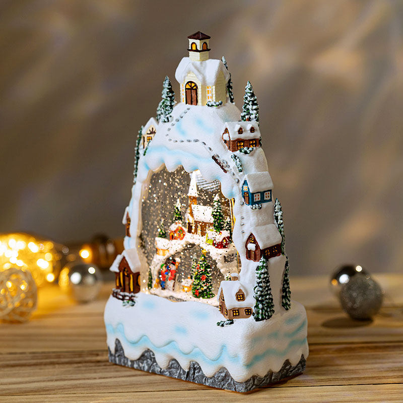 圣诞节八音盒下雪水晶球音乐盒发光雪景女友男女生平安夜礼物摆件