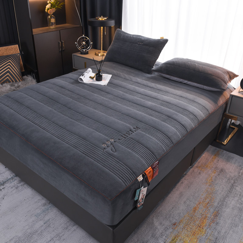石墨烯抗菌A类牛奶绒床笠单件加厚保暖纯色绗缝法莱绒床套床罩1.8