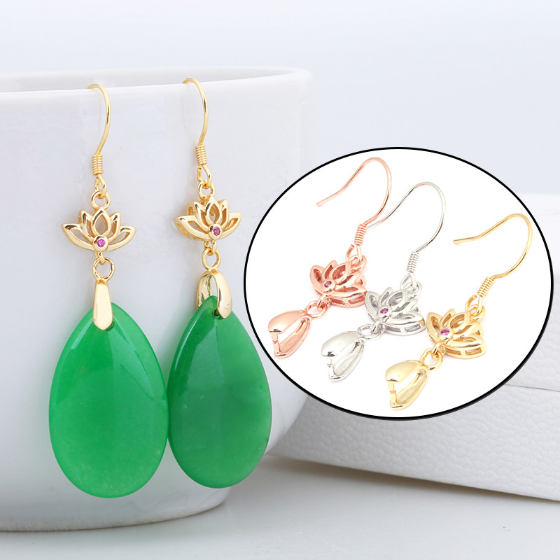 s925纯银耳坠夹扣玉石耳钩diy