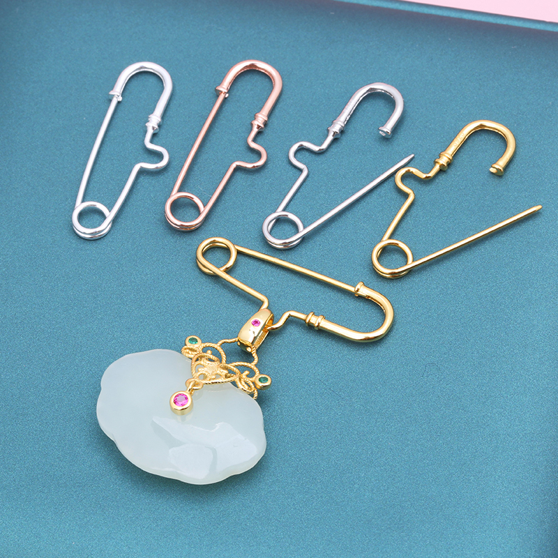 S925纯银别针锁针银镀黄金色胸针