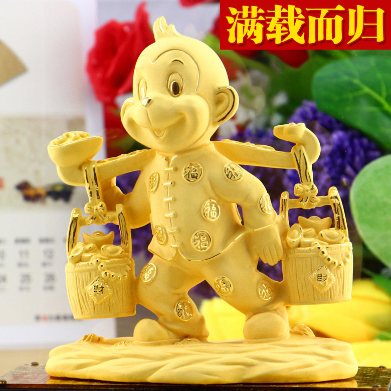 绒沙金生肖猴摆件工艺品招财猴子办公室摆设家居客厅酒柜书房装饰