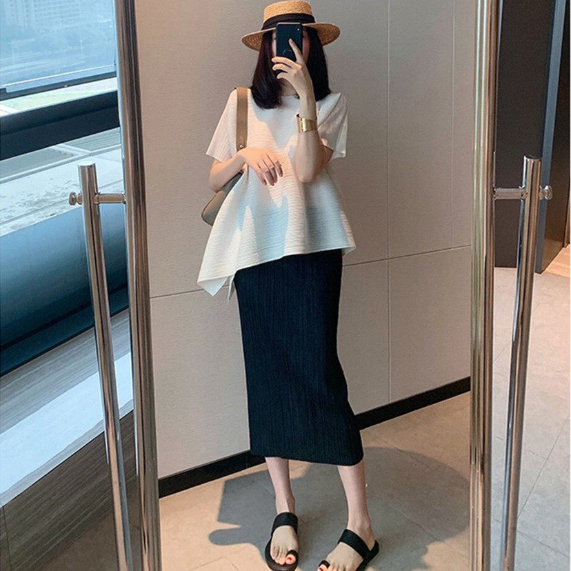 日本直邮~三宅新款褶皱半身裙女修身显瘦包臀裙休闲百搭直筒裙子