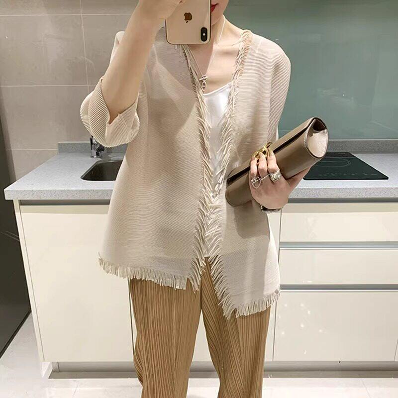 日本直邮~三宅新款褶皱夏季防晒衬衫上衣流苏开衫薄款外套女