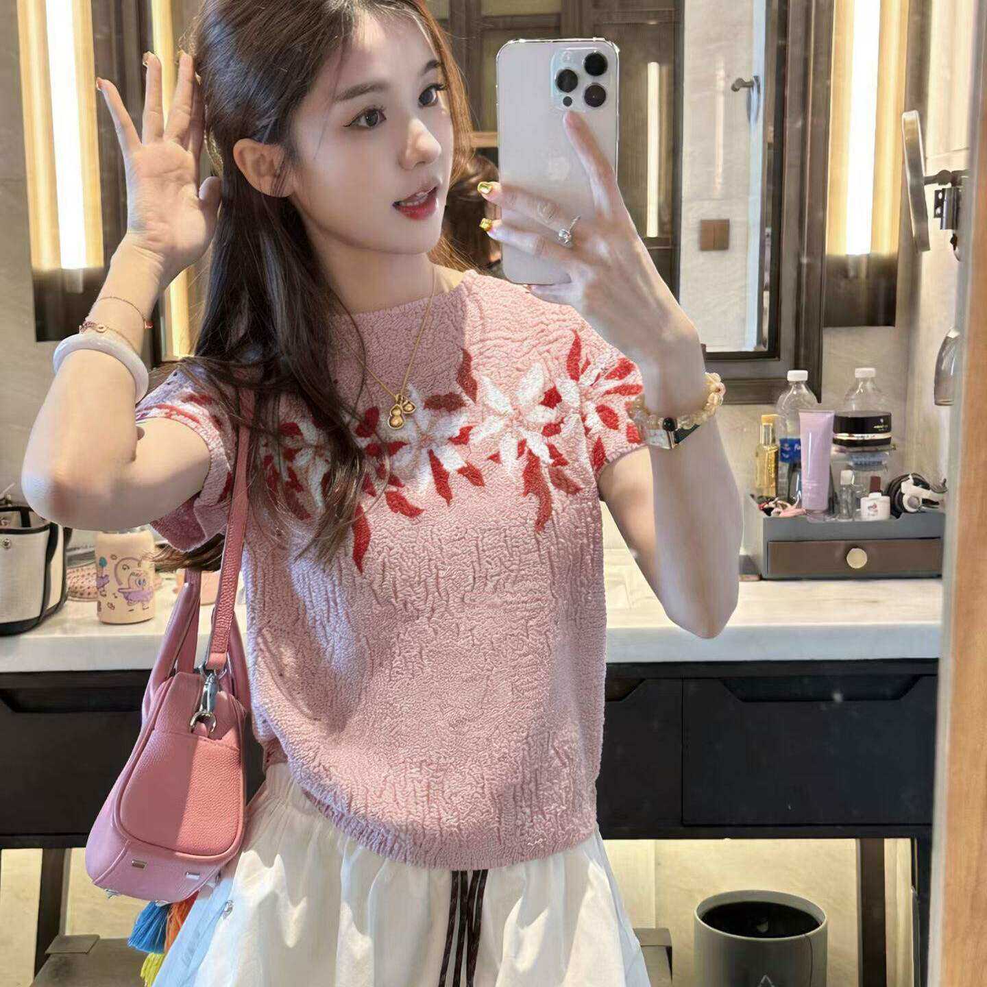 日本直邮~三宅夏季新款印花上衣显瘦百搭透气舒适短袖女