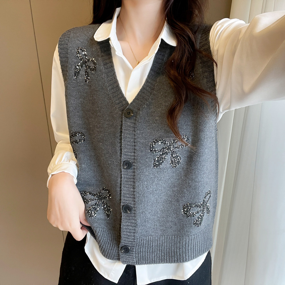秋冬高级感亮片提花开衫马甲女外搭宽松叠穿显瘦洋气百搭坎肩背心,女装/女士精品,马夹,淘宝优惠券,粉丝福利购,淘宝优惠卷
