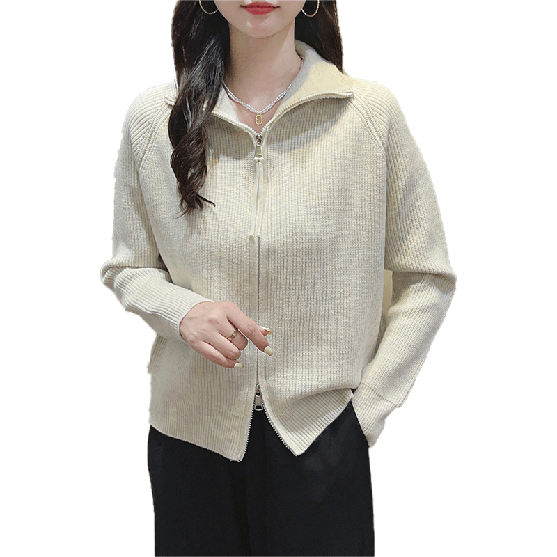 秋冬拉链立领毛衣开衫女针织外套