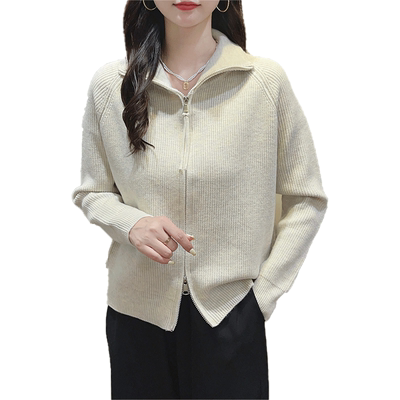 秋冬拉链立领毛衣开衫女针织外套