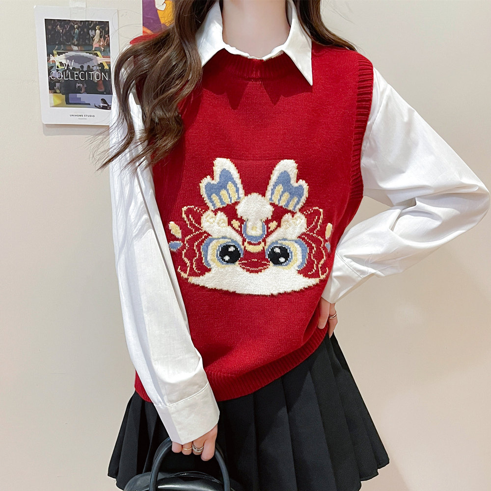 新中式国风针织背心马甲女外搭春秋2025年圆领宽松叠穿毛衣坎肩潮,女装/女士精品,马夹,淘宝优惠券,粉丝福利购,淘宝优惠卷