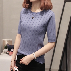 t恤女短袖2021年新款女ins潮夏季中袖针织衫薄款女打底衫内搭上衣