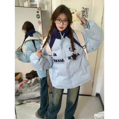 甜美可爱字母刺绣撞色棉服女