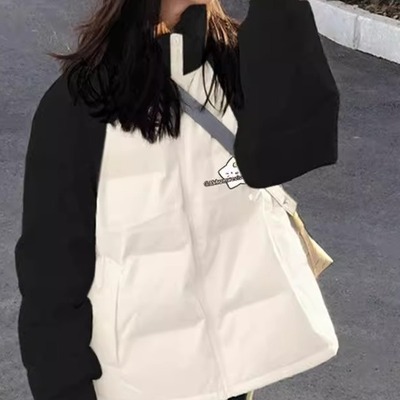 小个子黑白拼色印花棉衣棉服