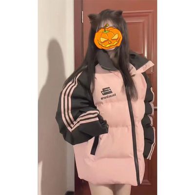 冬季新款拼接三条杠立领棉衣